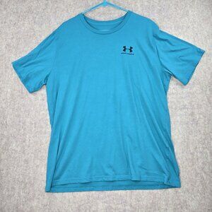 Under Armour Mens HeatGear Loose Fit Blue T-Shirt Size 2XL Cotton-Blend